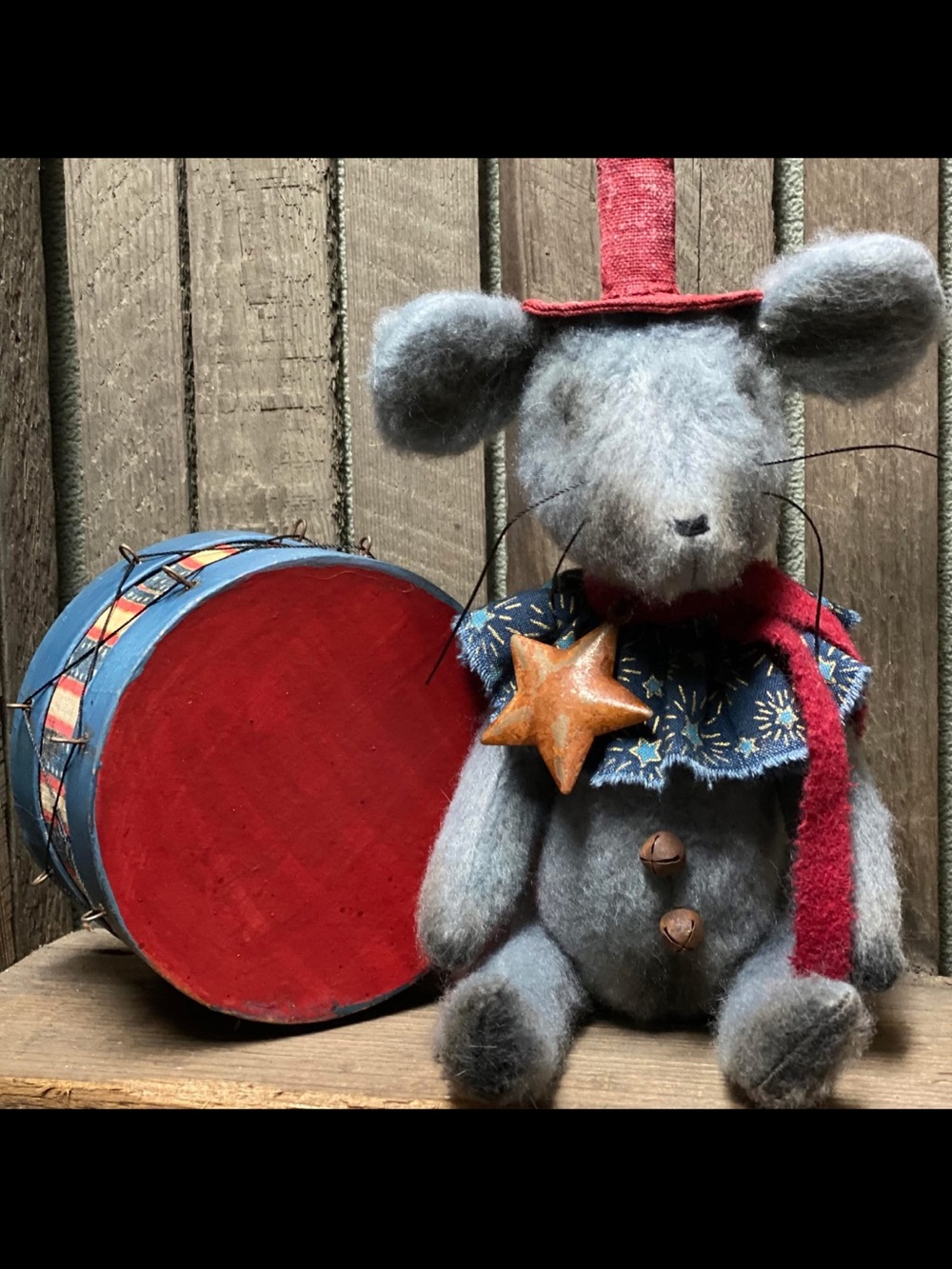 🇺🇸 Patriotic Mouse & His Drum by Dennis Davis, Sassafras Hill Primitives